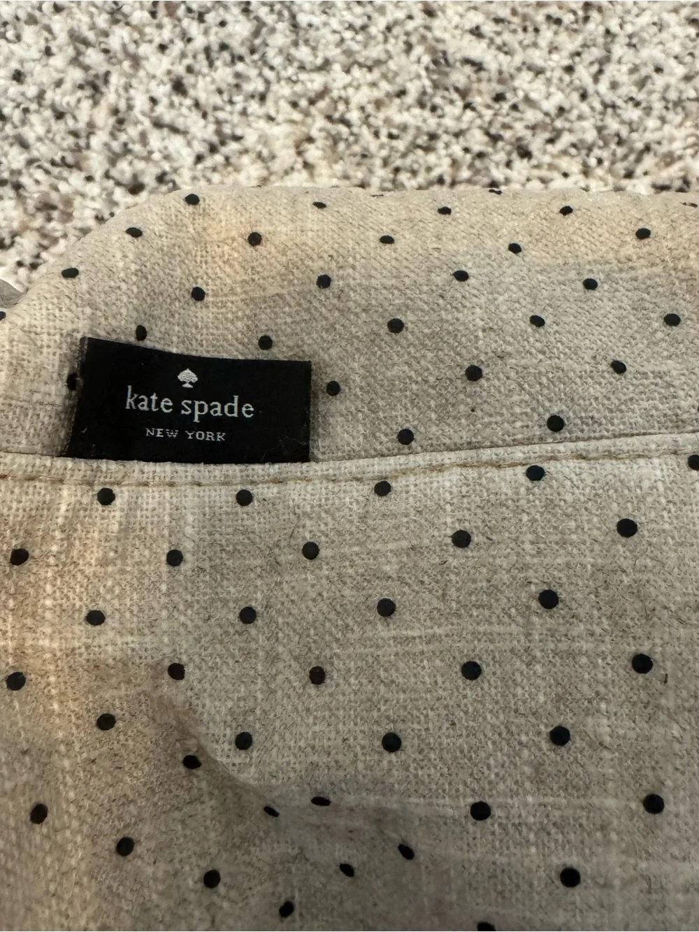 kate spade Beige Canvas Polka Dot Lunch Bag with Gold Zipper
